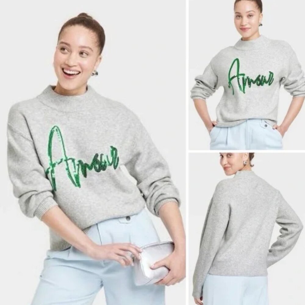NWT A New Day Sweater Grey Green Sequins Sparkle AMOUR Target NEW! size Large L